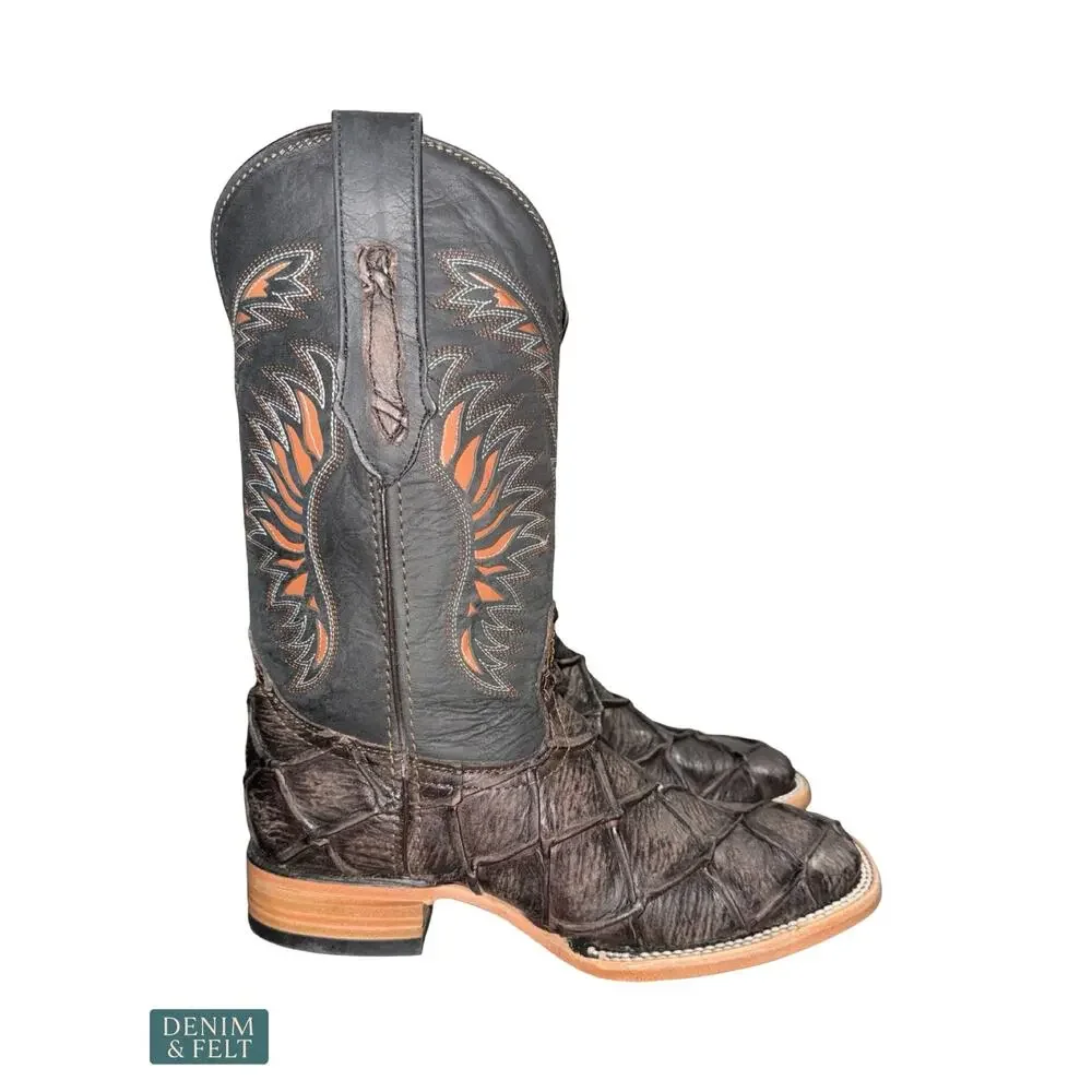 NEW Ranch Industry Pirarucu Fish Leather Cowboy Boots Dark Brown‎ Western Size 7